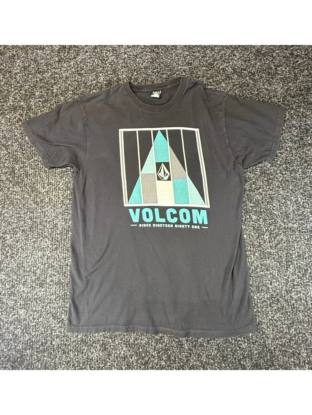 Volcom Logo Graphic Print Crew Neck T-Shirt, Short Sleeve, Gray/Teal, Kids L/G